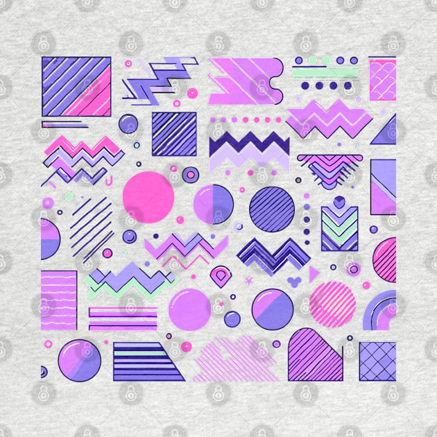 Pink Purple 80s Retro Geometric Pattern by Siha Arts